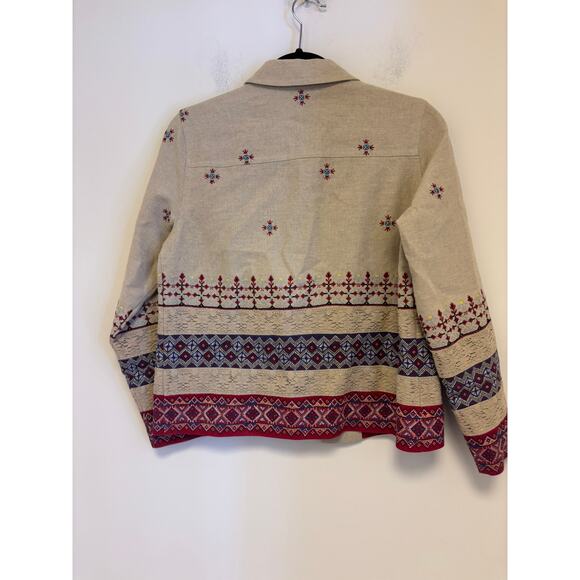 Coldwater Creek Jacket Womens Linen Blend Western Aztec Embroidered Tan - Picture 7 of 7